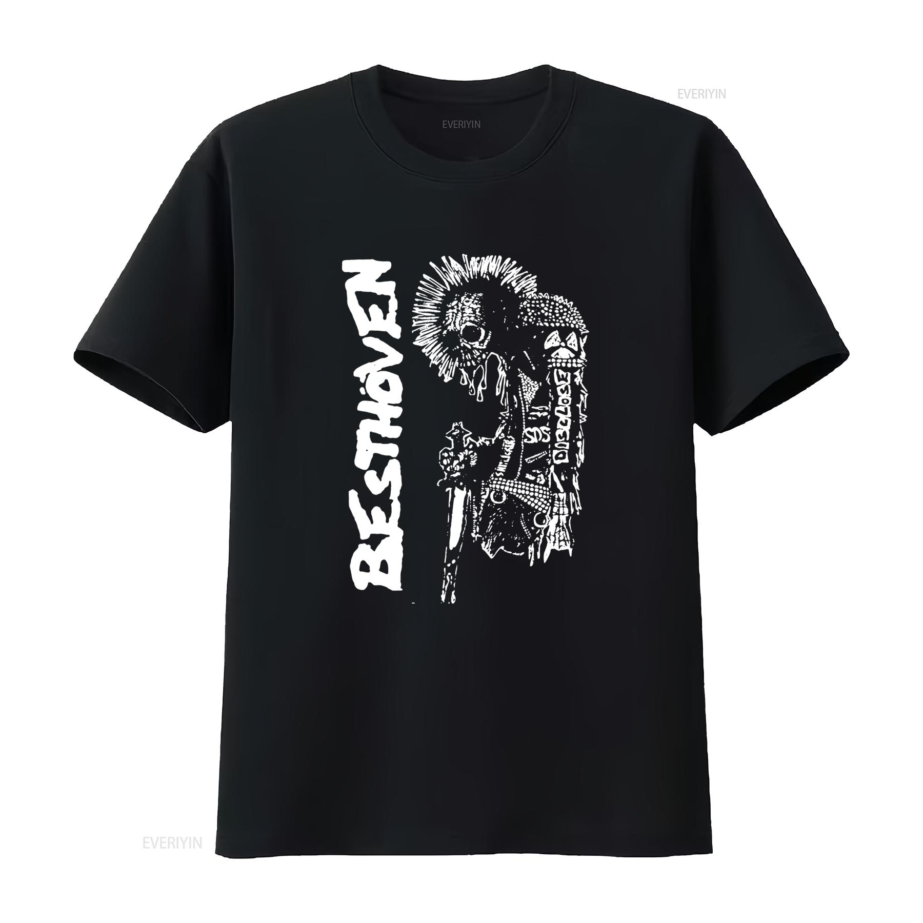 

Besthoven Punk Rock Style Skull Print T Shirt D Beat Discharge GBH Band Inspired Streetwear vintage Washed Breathable 4XL