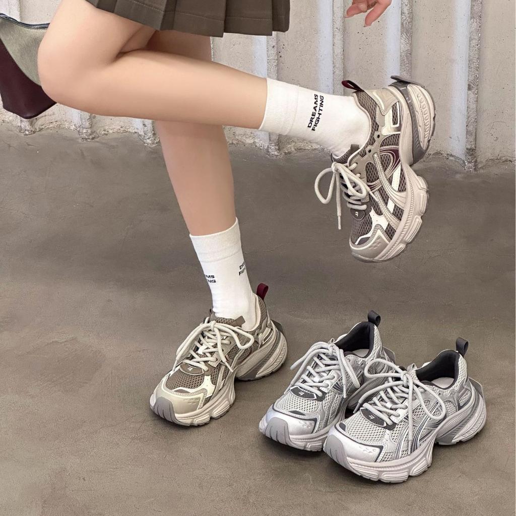 Leather platform mesh dad shoes girl 2025 autumn new Korean version retro German training shoes casual breathable sports shoes