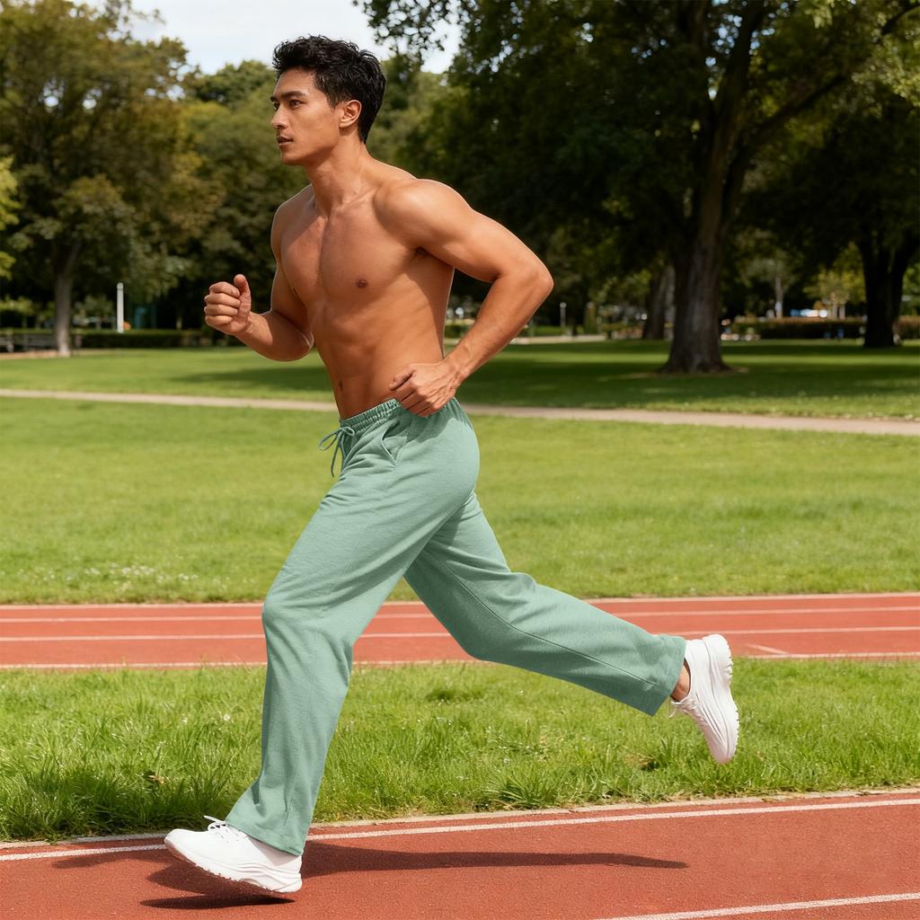 Men's Casual Loose Sports Loose Straight Leg Fitness Belt Pocket Sweatpants