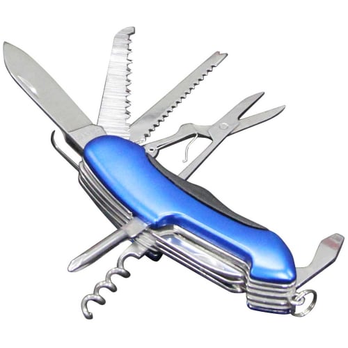 E-Value EMN-5 Blue Multi-Knife with 15 Functions for Outdoor Activities and Camping, Ideal for Work, Carpentry, and Outdoor Use