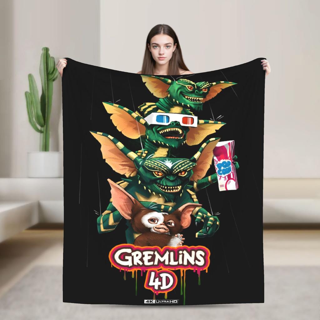 Gizmo Mogwai Monster Gremlins Flannel Blanket for Home Decor Airplane Travel Aesthetic Bedspread Sofa Bed Cover