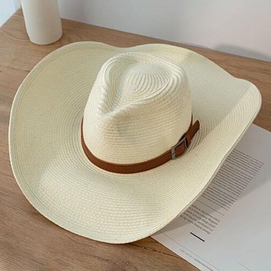 Adult Cowboy Hat for Men Women Western Party Straw Cowgirl Hat Classic Roll Up Fedora Hat with Buckle Belt