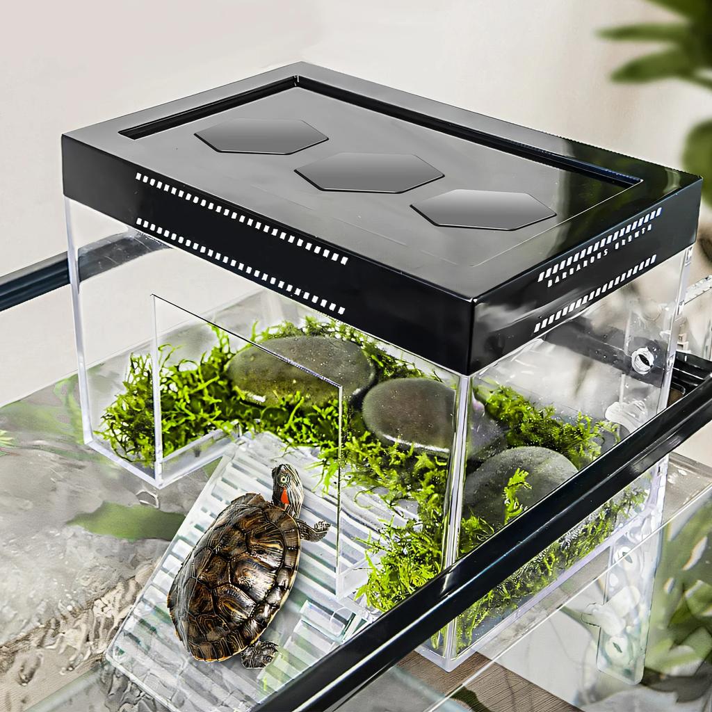 Turtle Topper Basking Platform Adjustable Height Hanging Turtle Basking Land with Ramp Transparent Aquarium Turtle Resting Tank