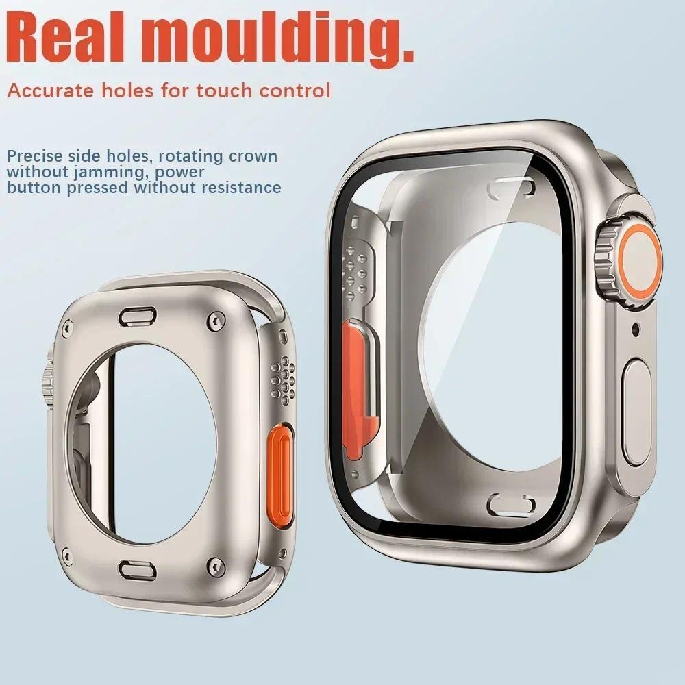 Screen Protector Cover for Apple Watch 44mm 45mm 46mm 42mm Hard PC Front Rear Bumper Case for Iwatch 10 9 8 7 6 Change To Ultra