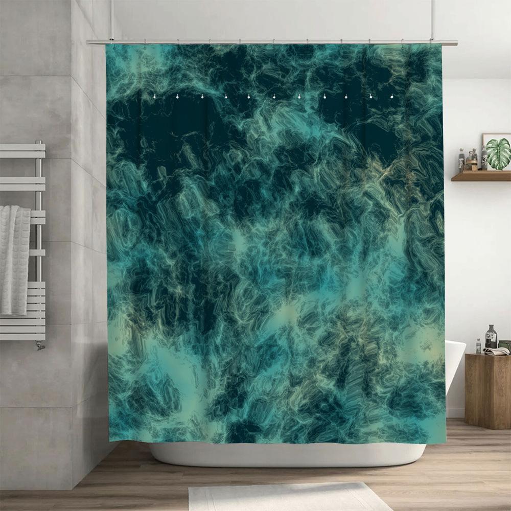 High Quality Digital Printed Shower Curtains Waterproof Bathroom Decor Modern Blue Green White Pattern Fabric Shower Screens 3D