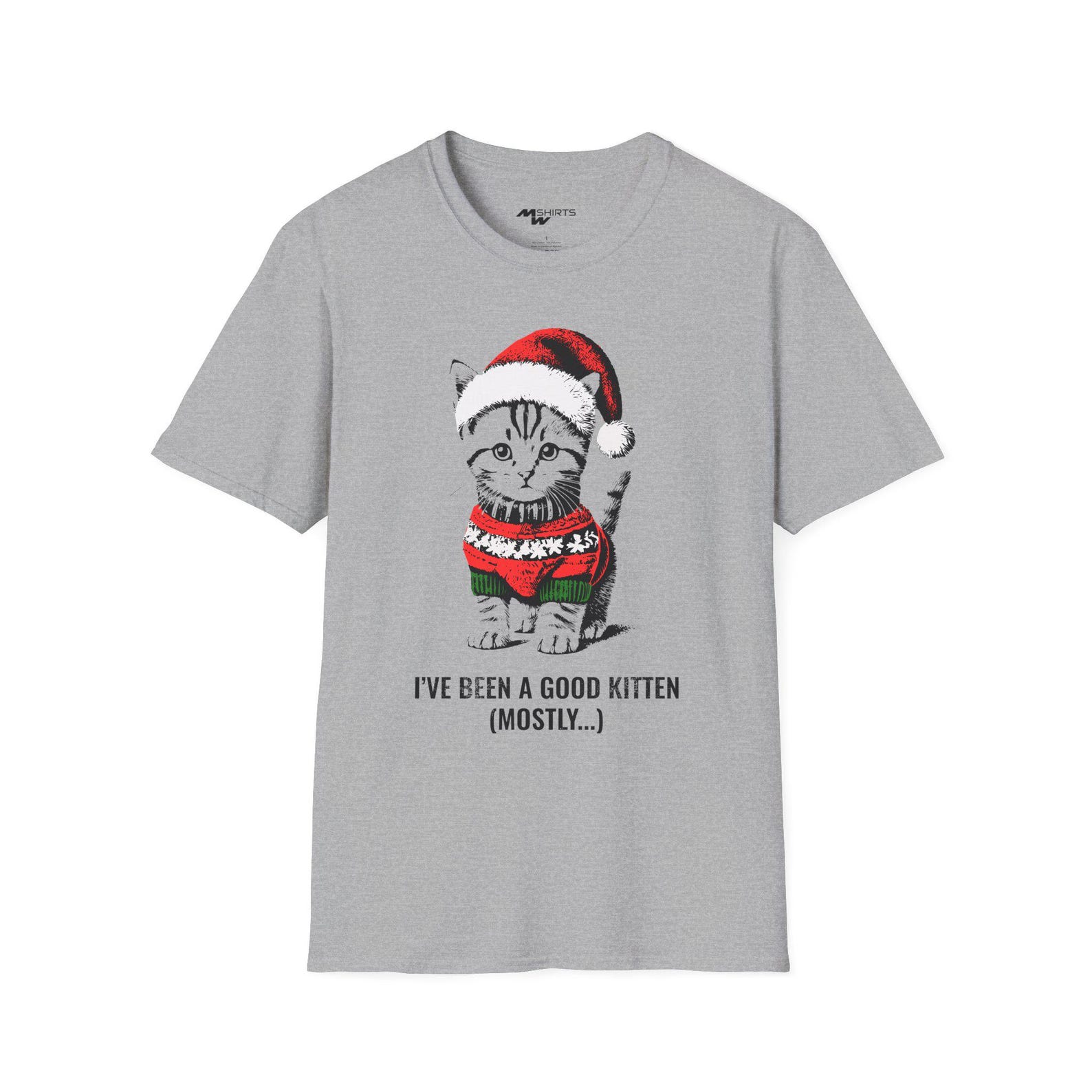 Christmas Kitten T-Shirt: Engraving-Style Good Kitten Design S