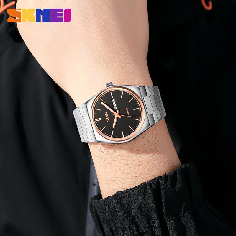 Fashion Solid Stainless Steel Buckle Men's Business Casual Quartz Watch Thin Double Calendar Men's Watch