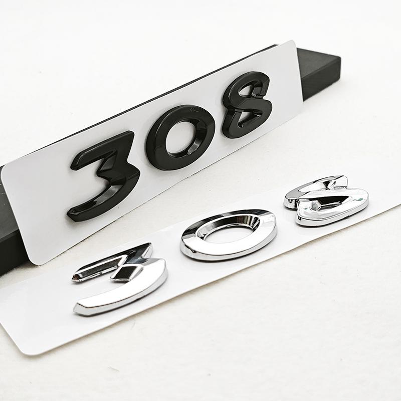 New 3D ABS Chrome Black Logo 308 Emblem Letters Sticker Car Rear Trunk Badge For Peugeot 308 SW GT Line GTI T9 T7 P5 Accessories