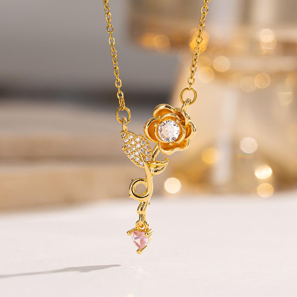 Titanium Steel Rose Pendant Necklace Minimalist Design Light Luxury Versatile Women's Collarbone Chain