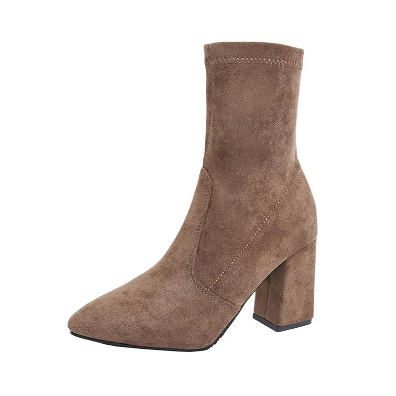 

Large size 2026 autumn and winter new European and American style women s stretch cloth and velvet mid heel women s boots 34 хаки