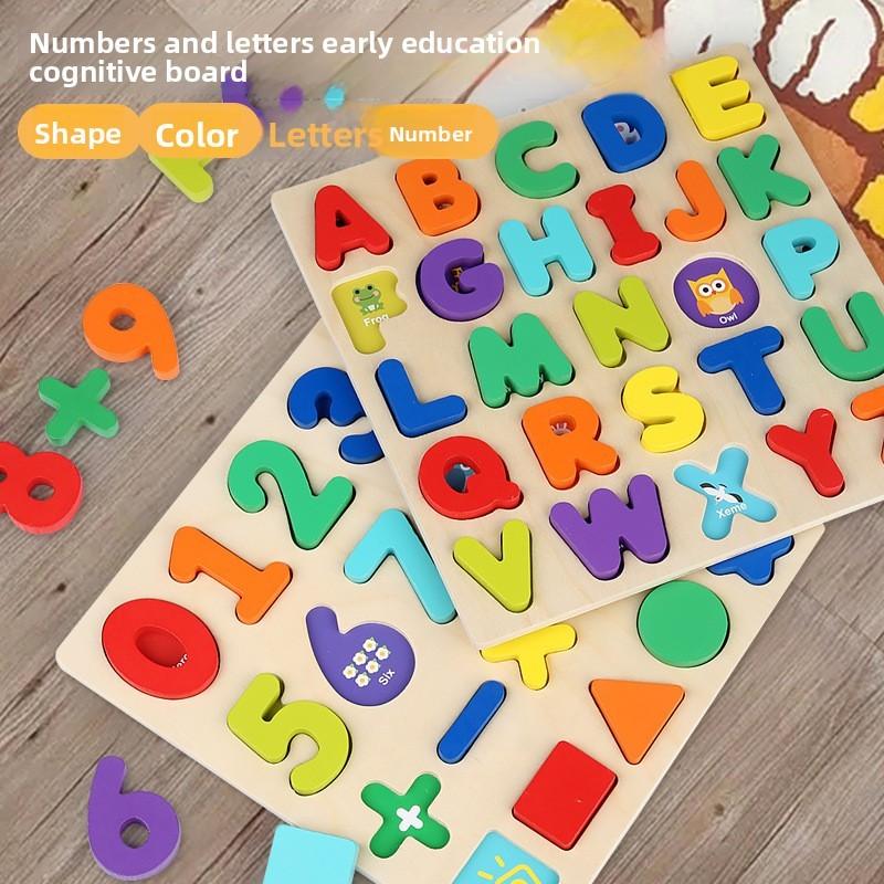 Wooden Alphabet Puzzle Blocks For Kids Educational Toy With Diy Shape Matching For Early Learning