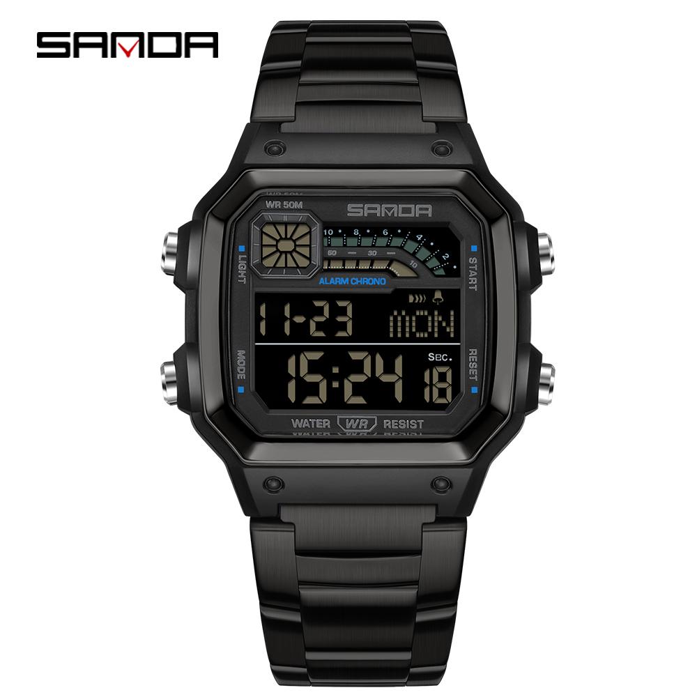 

Модний чоловічий електронний наручний годинник Багатофункціональний люмінесцентний циферблат Календар Водонепроникний Спортивний Цифровий годинник для чоловіка чорний