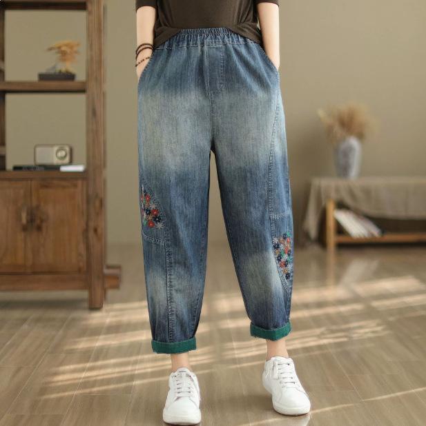 Women Denim Shorts Summer cropped jeans Pants Fashion High Waisted Dark Wash Knee Length Jeans Female Casual Pants