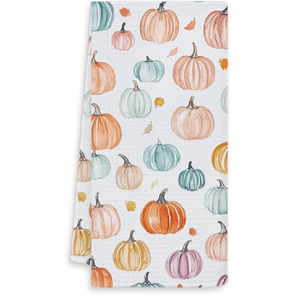 Fall Pumpkin Cow Kitchen Towels, Rustic Farm Animal Floral Pumpkin Dish Tea Towel for Kitchen Decor, Farmhouse Fall Autumn Hand Towels for Bathroom