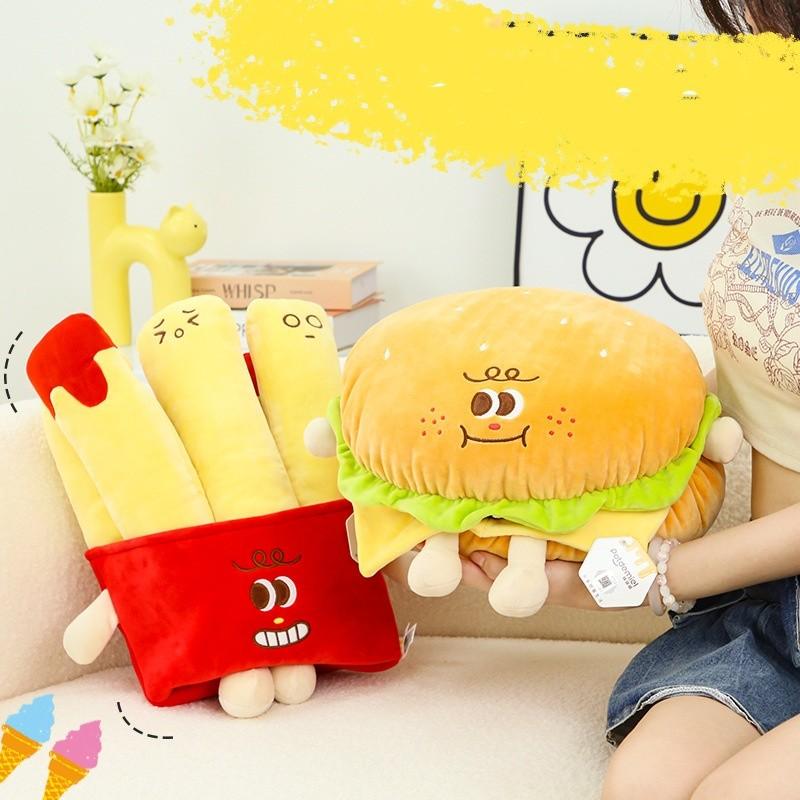 Creative Cartoon French Fry And Burger Plush Pillow Toy Super Soft Stuffed Animal Gift