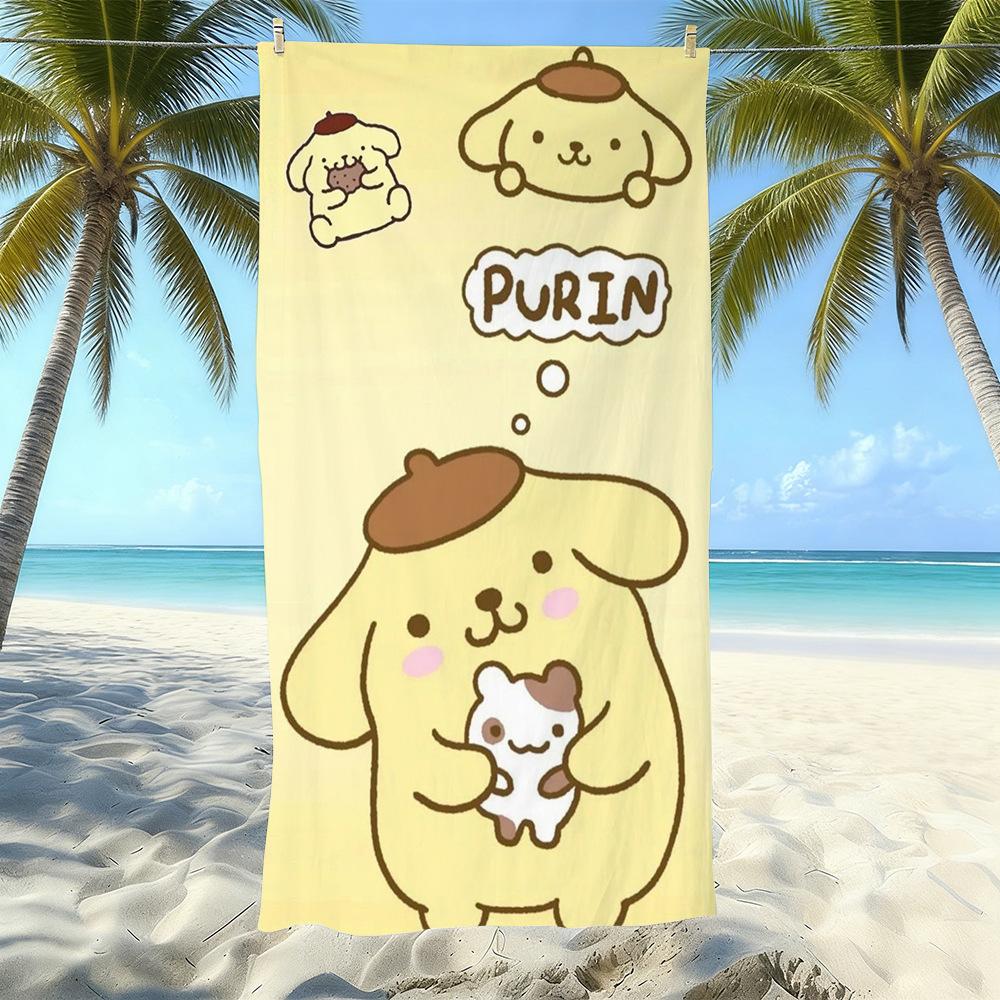 Cute Puppy Cartoon Print Microfiber Beach Towel Water Absorbent Quick Dry Bath Towel For Vacation