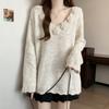 Three-dimensional Flower Knitted Sweater V-neck Large Size Women's 2025 Autumn Winter Mid-length Fashion Top