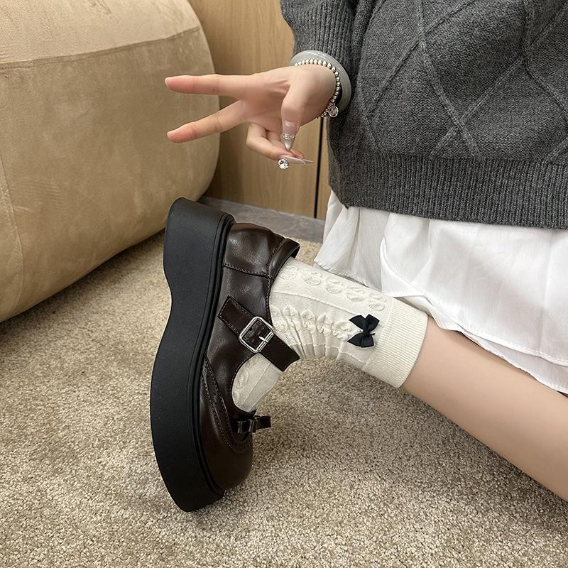 Bow small leather shoes loafers 2025 new autumn and summer college style women's shoes Mary Jane shoes platform single shoes