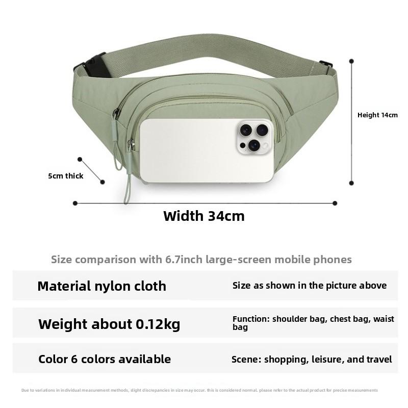 Stylish Women's Fanny Pack Large Capacity Multi-layer Portable Outdoor Breast Bag Wear-resistant Simple Sports Messenger Mobile