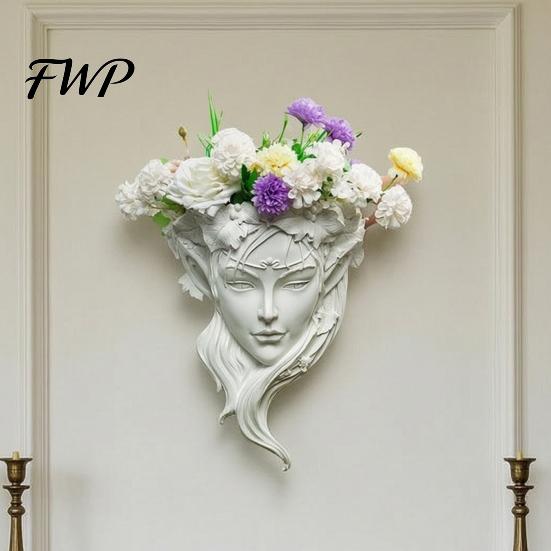 Harz Portrait Relief Skulptur Feen Gesichtsform Wandpflanzer, Mädchen Blumentopf, Wandmontierte Pflanzgefäß Vase für Innen Außen, Kaktus, Kräuter, Luft