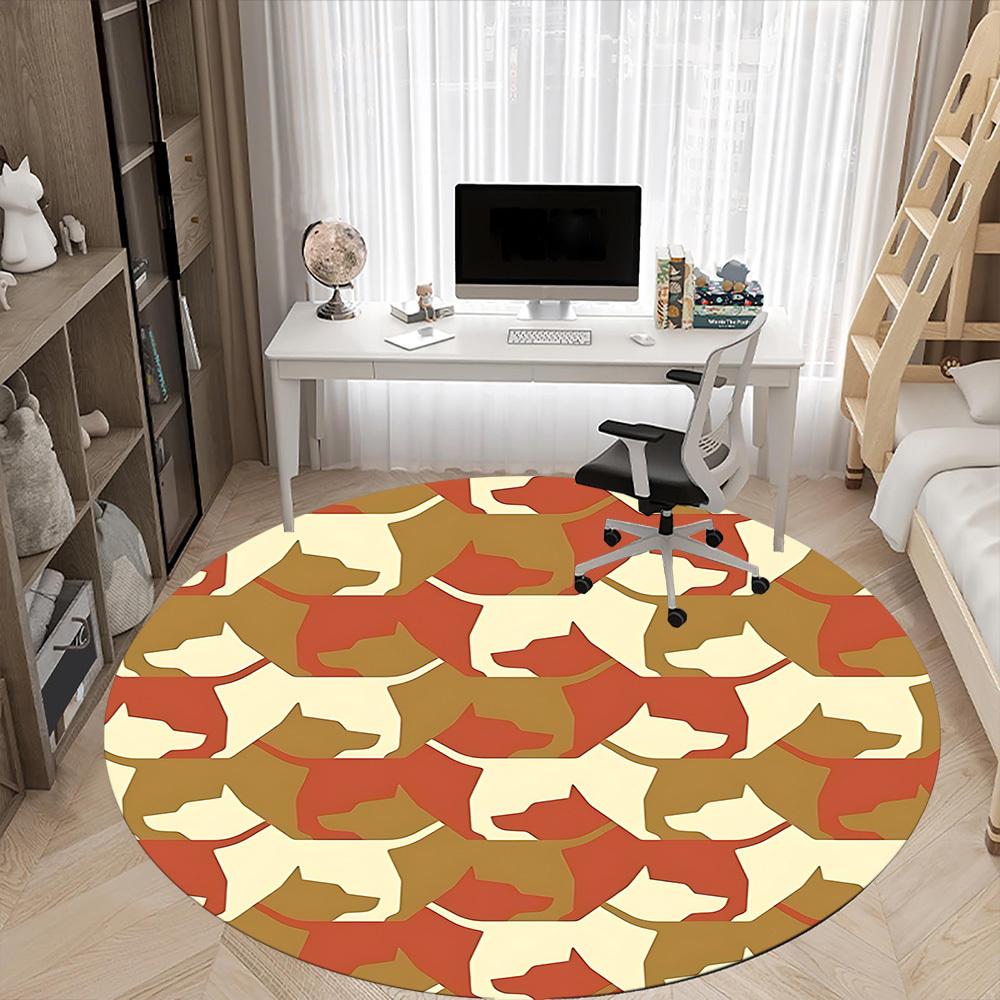 1pc Dogs Pattern Office Round Area Rug, Indoor Mat Suitable For Office, Under Office Chairs Bedroom Living Room Home Decor, Room Deco 103