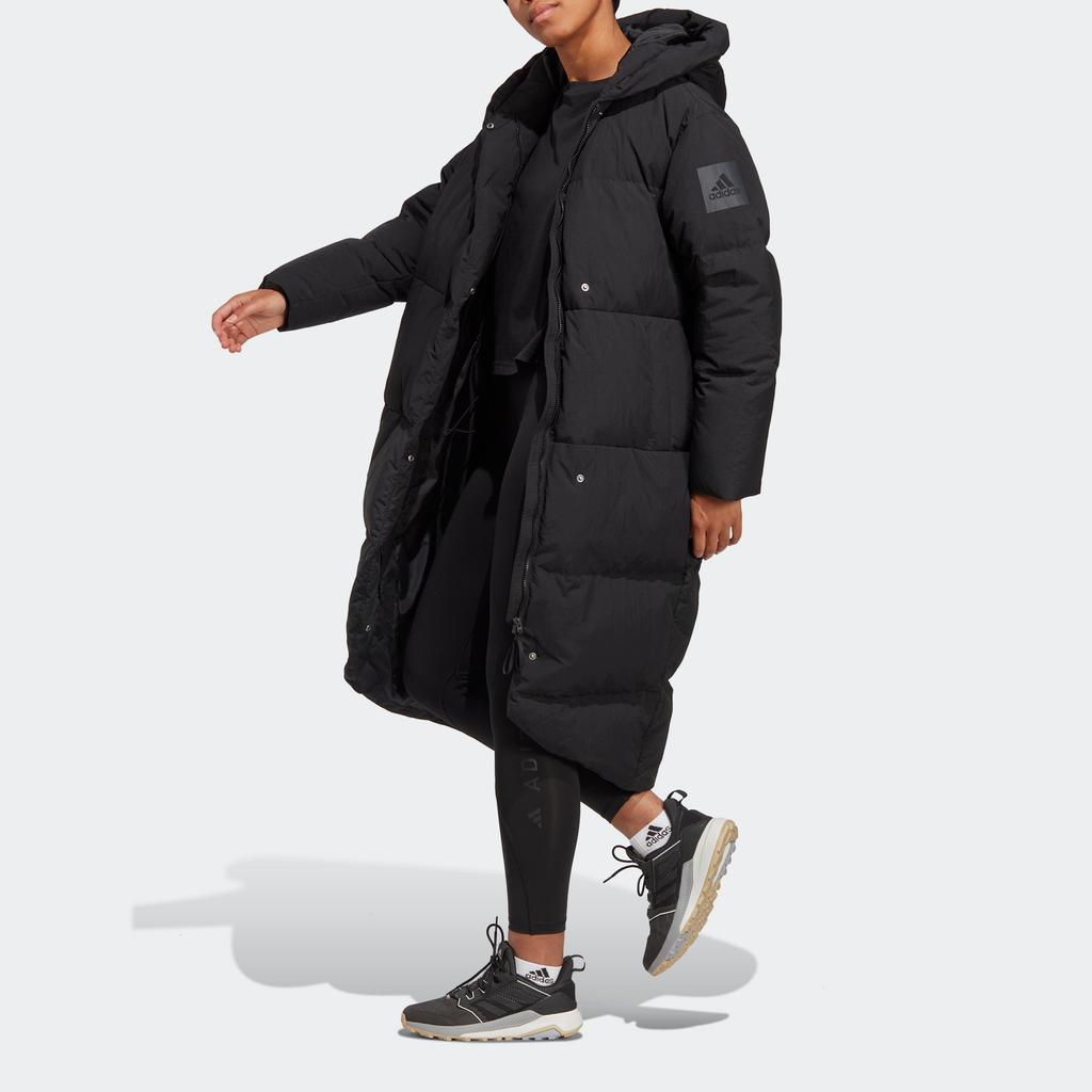 adidas W Big Baffle C Solid Logo Hooded Loose Mid-Length Puffer Jacket Women Outerwear Black HN9937