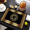 4pc S Luxury Black Gold Plaid Placemats - Woven Polyester Table Mats, Machine Washable, Elegant Dining Decor, Gift, Party, Home