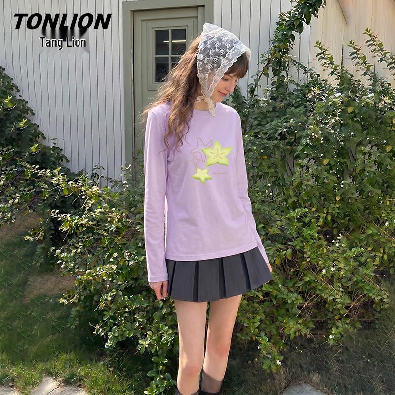 TonLion Women s Pure Cotton Long Sleeve Graphic T-Shirt M