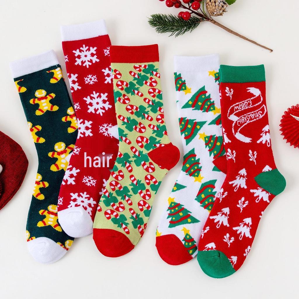 2025 Autumn/Winter Christmas Cotton Socks with Santa Claus and Snowman Cartoon Design