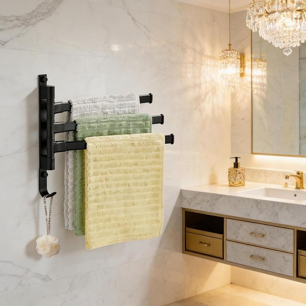 No Drill Installation Wall Mounted Towel Rack Swing Arm Towel Bar Bathroom Storage