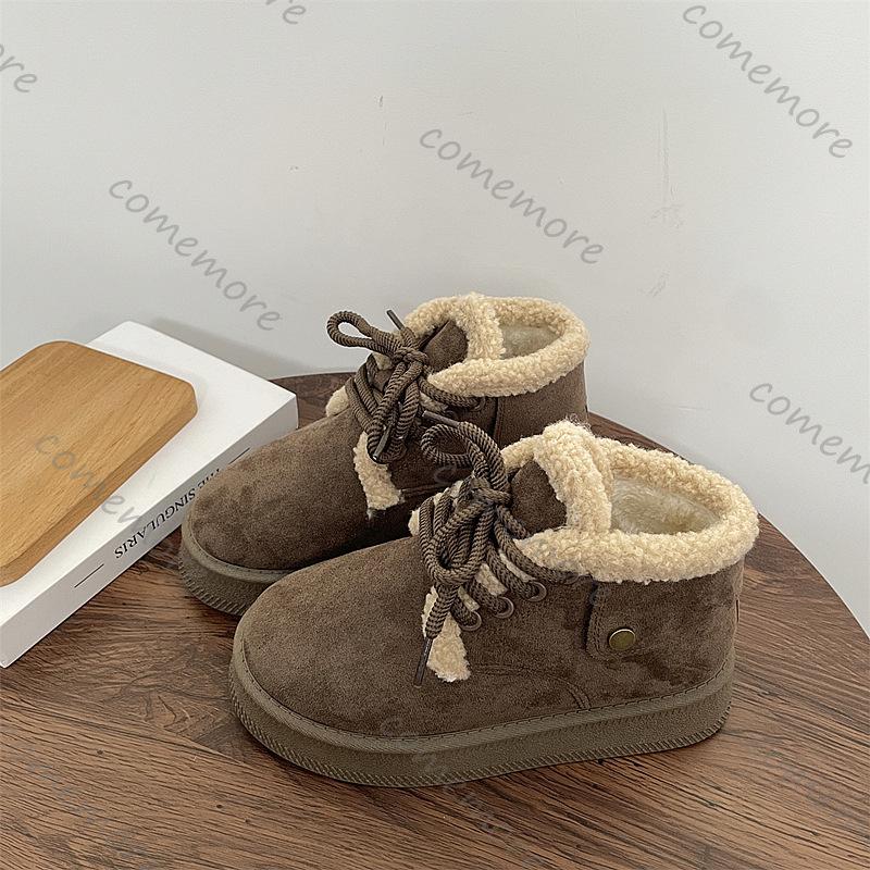 Comemore Bread Snow Boots Women Winter Casual Padded Thickened Shoes for Women Flat Bottom Lace Up Platform Warm Cotton Shoes