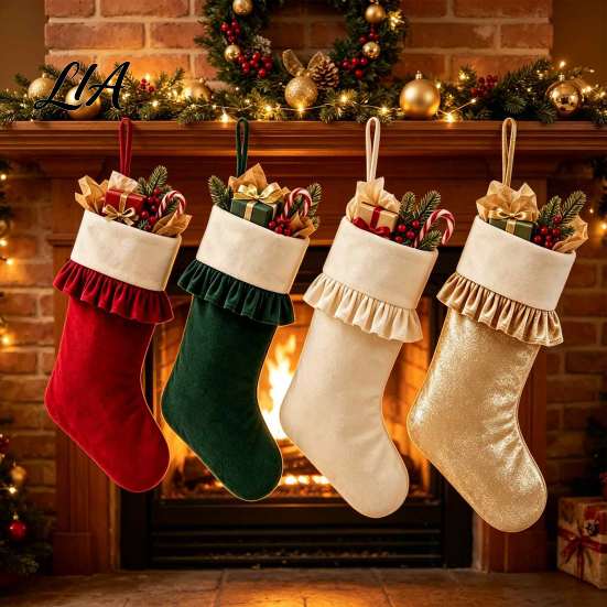 Decorative Xmas Stockings for Home Decor Large Ruffled Cuff Christmas Stockings, Thick Gift Sack with Hanging Elegant Tree Rope, Fireplace Candy