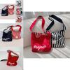 Trendy Korean Style Striped Tote Bag For Everyday Use Soft Canvas Shoulder Bag