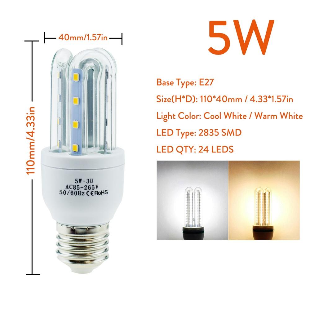 

1 шт. E27 светодиодные лампы кукурузы 3 Вт 5 Вт 7 Вт 9 Вт 12 Вт U-образные люминесцентные неоновые прожекторы 220 В 110 В домашние лампы 360° освещение Warm White
