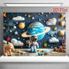 2D Flat Banner 1 Piece - Space Theme Polyester - Featuring Astronauts Planets and Stars