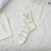 Summer Lightweight Children's Sock Featuring Cartoon Little Bear Embroidery, Thick Pile Socks with Stripes and Letters, Cotton Material