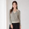 Olivier S cloSet Daily Open Collar Stripe Long Sleeve Knit O2608kn620c
