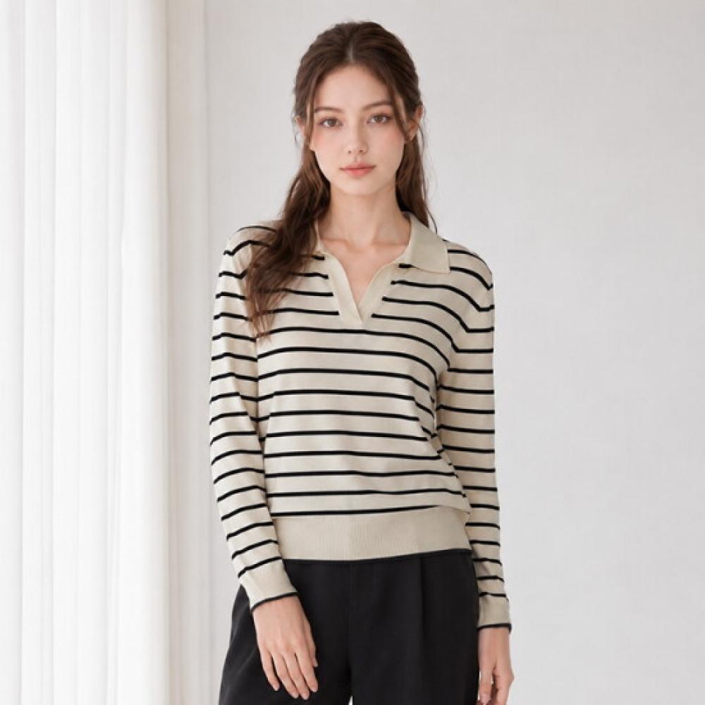 Olivier S cloSet Daily Open Collar Stripe Long Sleeve Knit O2608kn620c