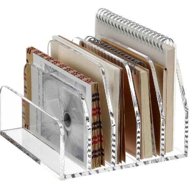 SANRUI Acrylic Mail File Organizer Sorters for Desk, 3 Upright Compartments Laddered Clear Desktop Vertical Letter Holder, Multifunction Envelope