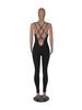 M3132 Sleeveless Backless Waist-Gathering Solid Color Yoga Jumpsuit