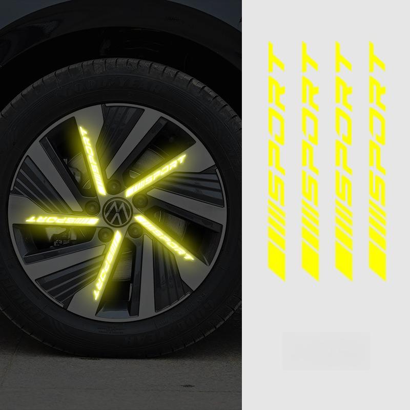 4Pcs Universal Reflective Rim Stripe Sticker,Car Wheel Night Safety Decorative Stripes,Sports Logo Reflective Stickers
