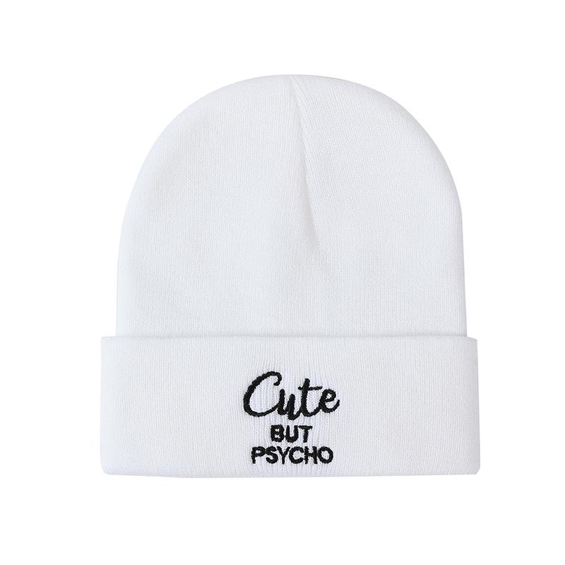 Vintage Letter Embroidery Knit Cap Winter Warm Unisex Beanie Hip Hop Fashion Men Daily Hat