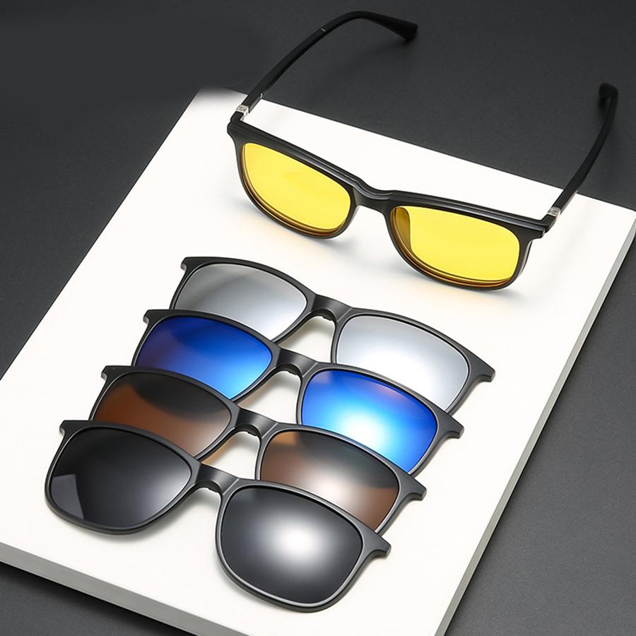 6 In 1 Polarized Sunglasses Men Women Magnetic Clip On Glasses TR90 Optical Prescription Eyeglass Frames Magnet Clips