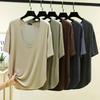 Modal Deep U-Neck Tshirt Summer Loose Short-sleeved T-shirts Simple Thin Tees Casual Tee Tops