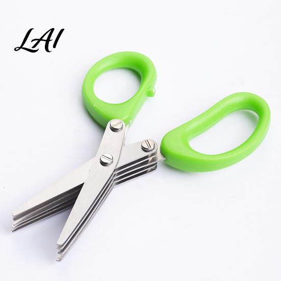 Comfortable Grip Herb Cutter Scissors with 5 Thickened Sharp Blades & Cleaning Comb Ergonomic Offset Handle Kitchen Gadget for Fresh Herbs