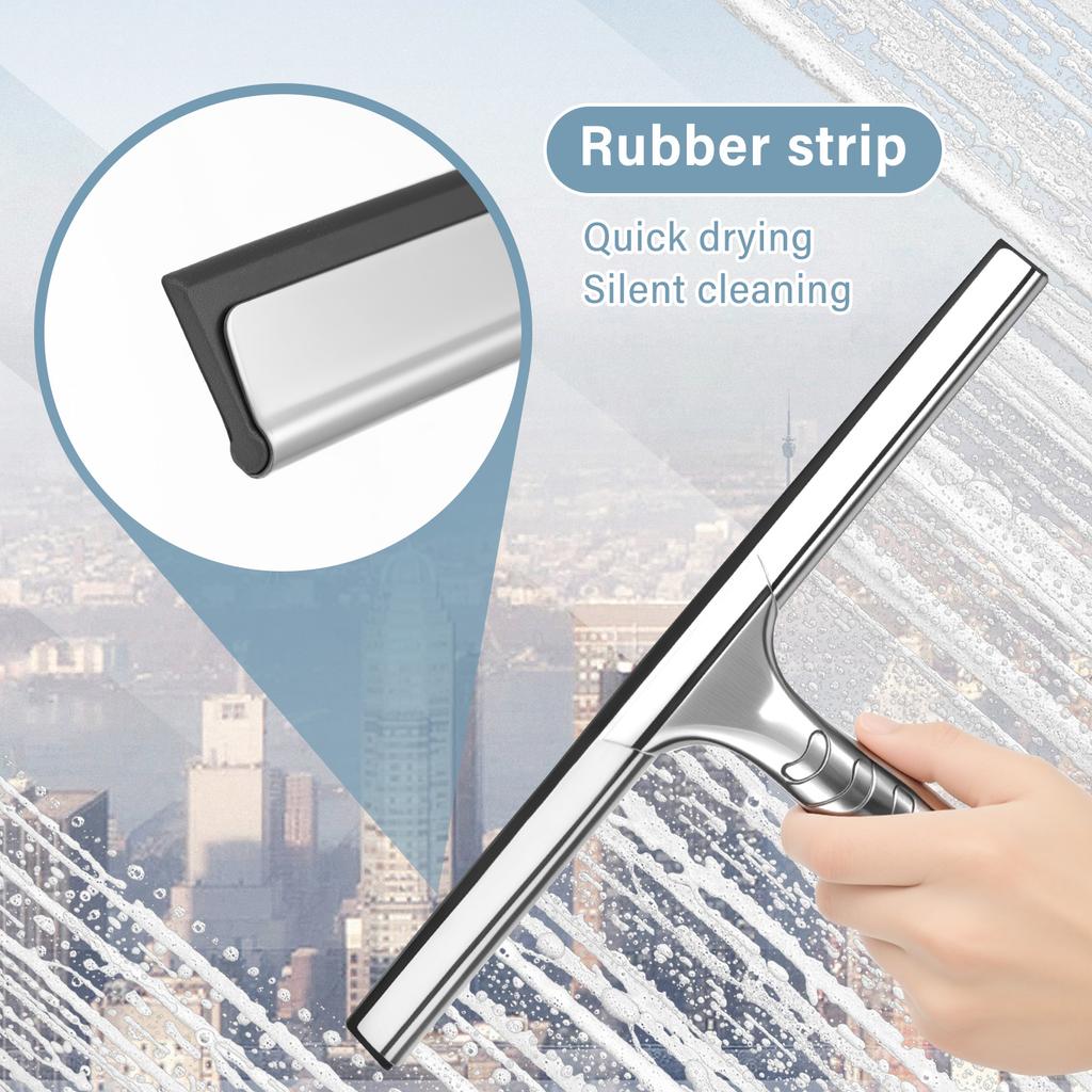 Stainless Steel Shower Squeegee Household Bathroom Doors Hanging Hooks Window Mirror Glass Silicone Scraper Cleaning Tool
