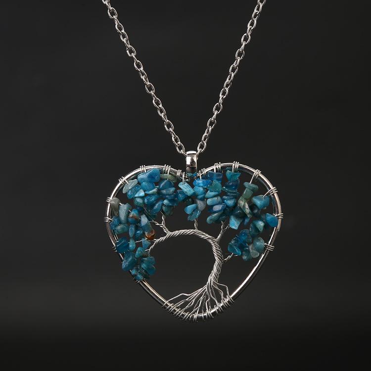 Seven-Color Heart-Shaped Tree of Life Necklace with Natural Stone Crystals