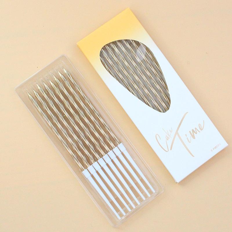 New Gold-plated Slender Rod Gold-plated Spiral Birthday Candle Creative Party Boxed Electroplated Pencil Candle