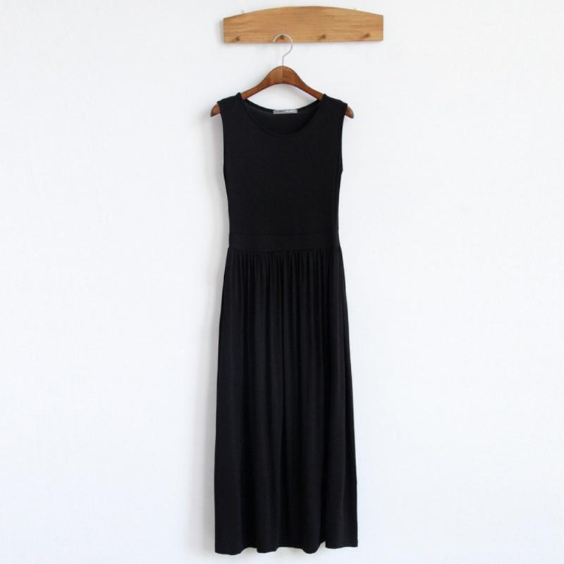 Summer Lady's Bottoming Long Vest Pleated Dress Lady Solid Dresses