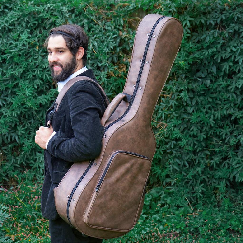 CAHAYA Guitar Case Acoustic PU Material Waterproof 20mm Cushion Easy to Clean Neck Pillow Included 3 Pockets Large Capacity Classical Guitar Folk